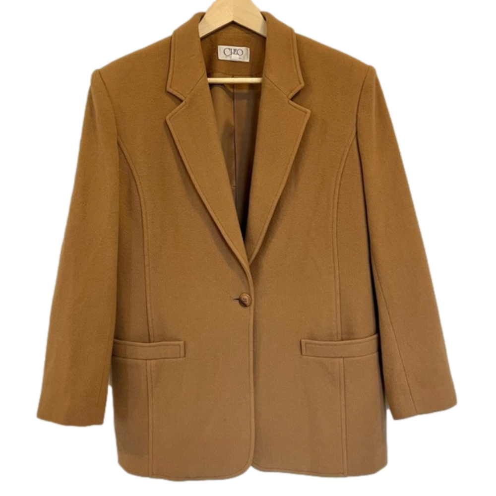 Wool Cashmere Tan Coat Size 12 Vintage Cleo Oversized Blazer Suit Jacket Brown